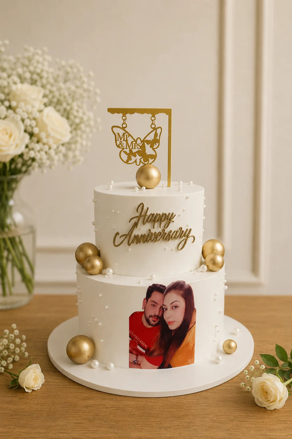 Handcrafted Peach Luxury 2-Tier Anniversary Tier Cake baked fresh by The Baking Kaur, Thapar Nagar, Meerut