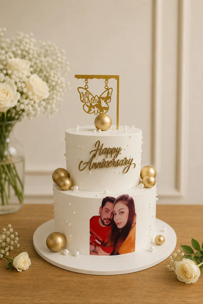2-Tier Edible Photo & Butterfly Anniversary Cake in Meerut