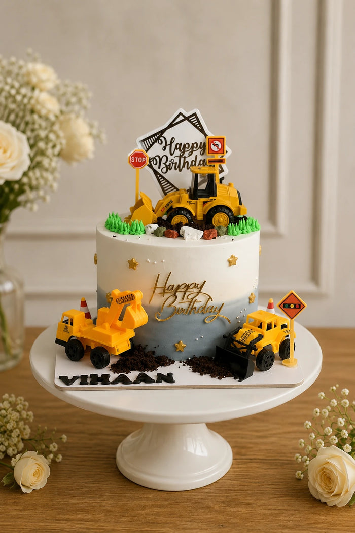 Construction Truck & Site Theme Cake
