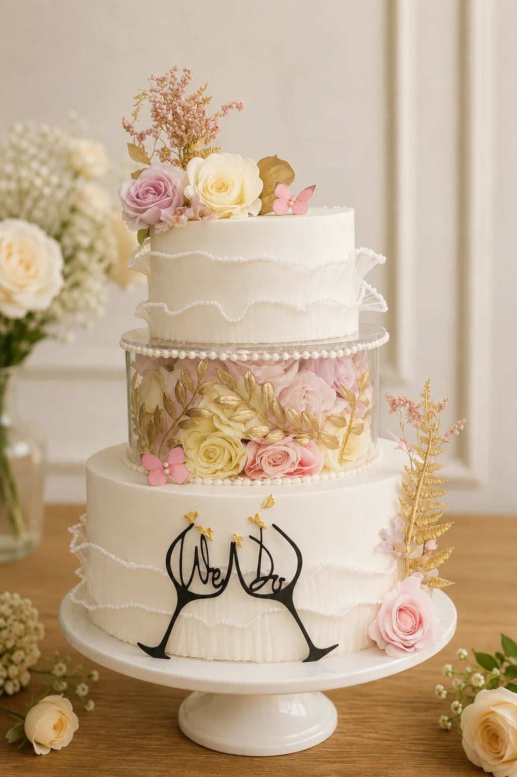 Handcrafted We Do Pastel Mix 3-Tier Wedding Tier Cake baked fresh by The Baking Kaur, Thapar Nagar, Meerut