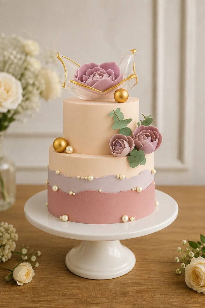 Two-Tier Floral & Pearl Ombre Celebration Cake