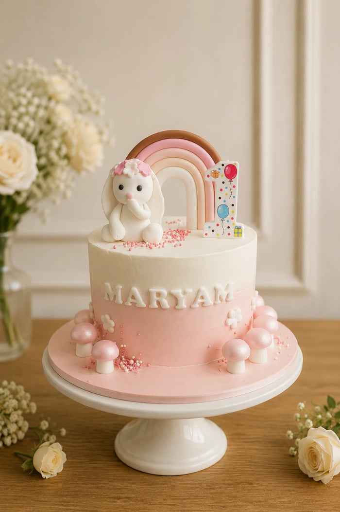 1st Birthday Bunny and Rainbow Cake