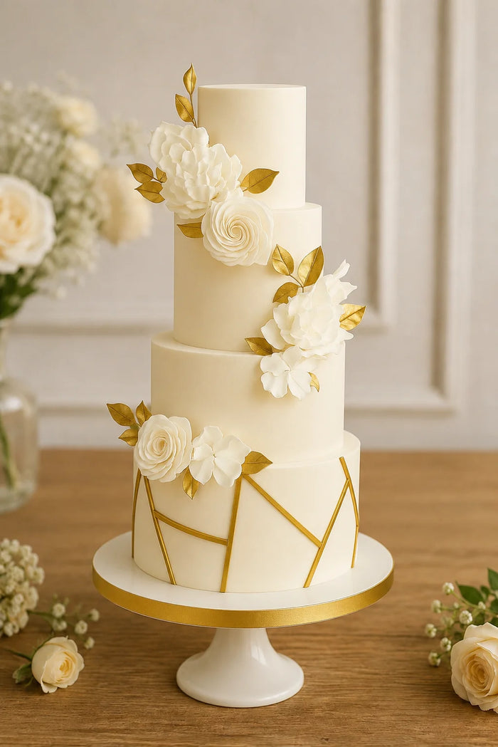 Multi-Tier Modern Floral & Geometric Celebration Cake