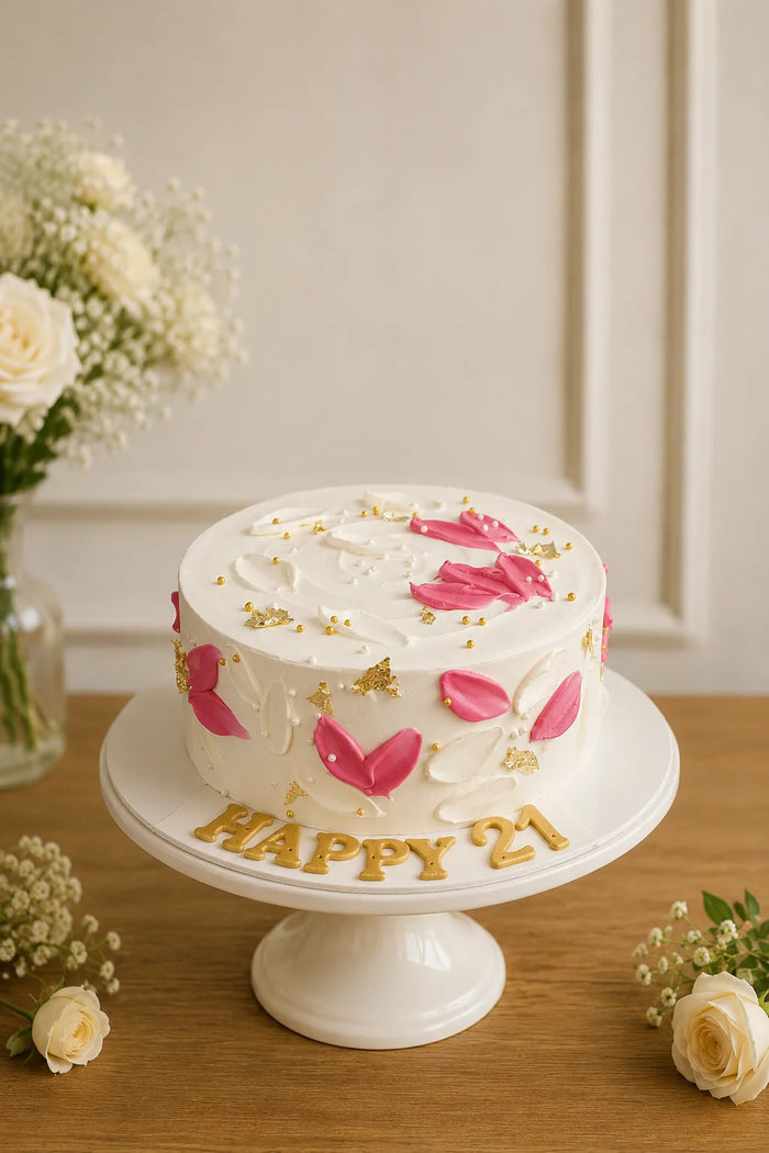 21st Birthday Painted Petals & Gold Birthday Cake