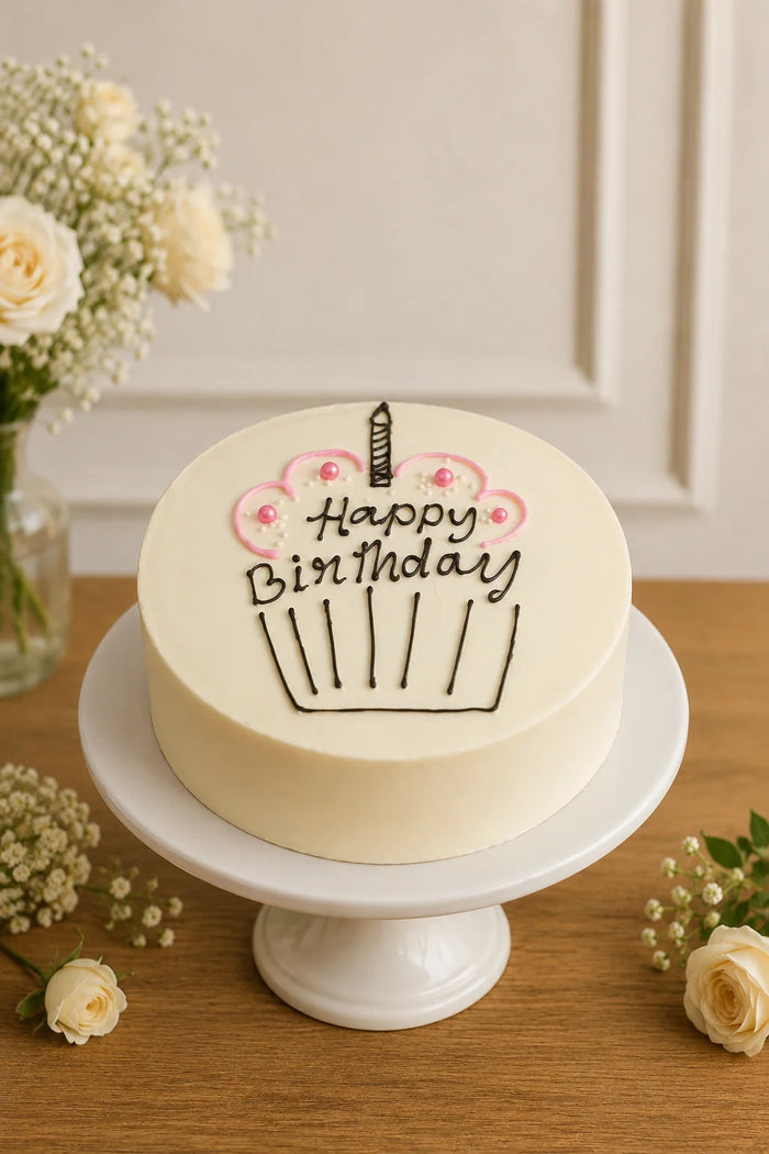 Minimalist Cupcake Illustration Birthday Cake