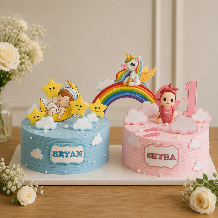 2-Tier 1st Birthday Twins Baby Birthday Birthday Cake