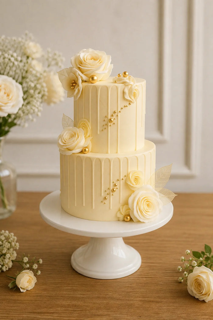 Elegant Floral & Drip Celebration Cake