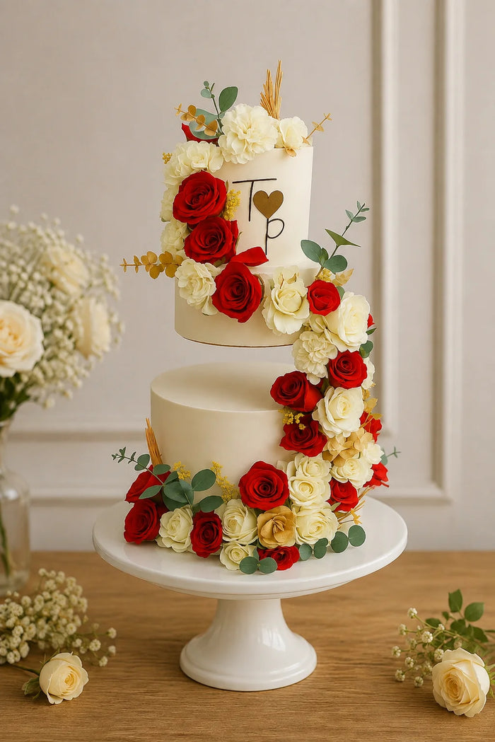 Two-Tier Floral Cascade Celebration Cake
