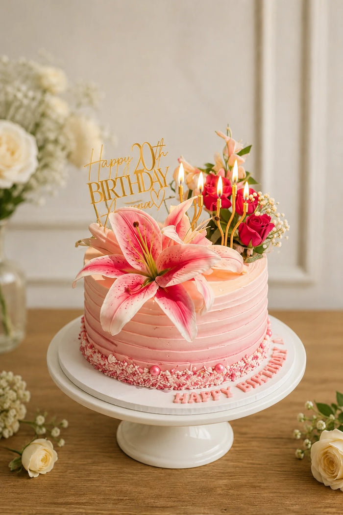 Fresh Floral & Birthday Celebration Cake