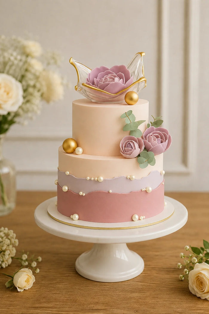 Two-Tier Floral with modern abstract topper Celebration Cake