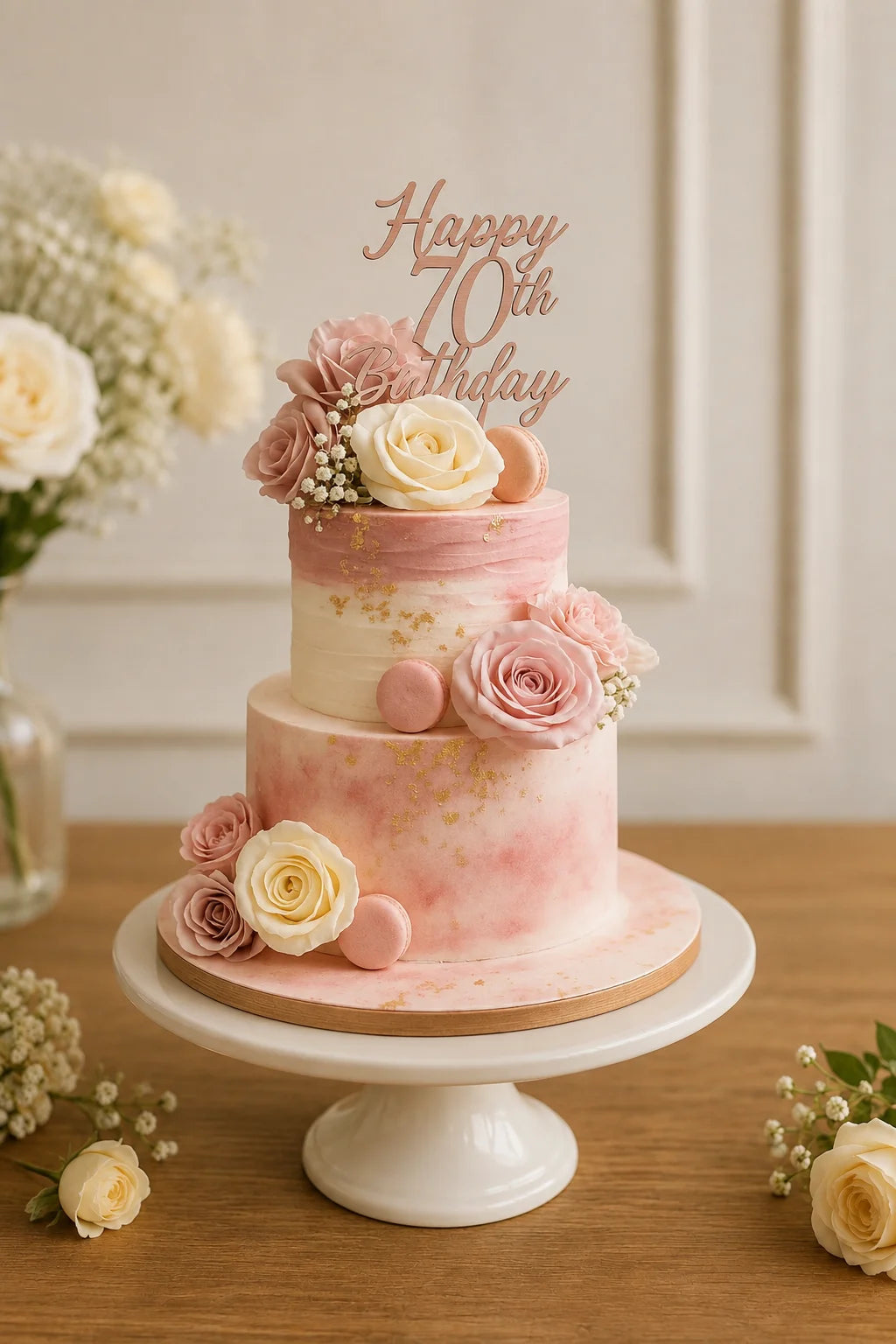 Handcrafted Happy 70Th Birthday Pastel Mix 2-Tier Birthday Tier Cake #2 baked fresh by The Baking Kaur, Thapar Nagar, Meerut