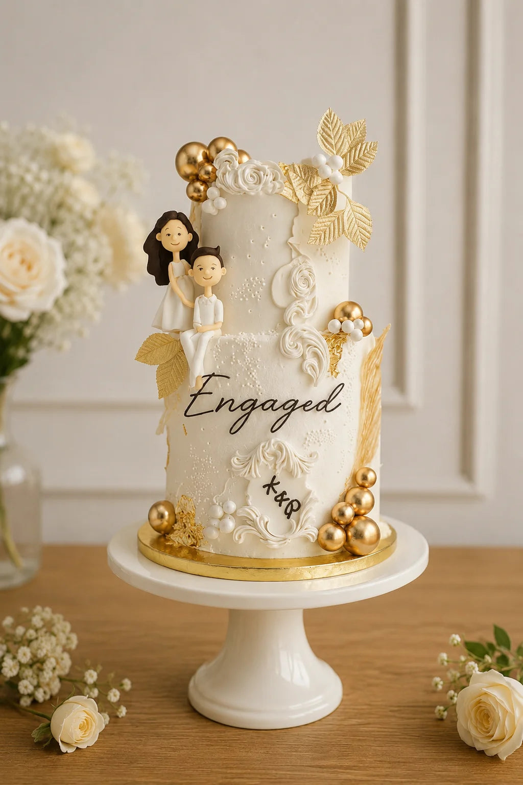Handcrafted Engaged, K&R Peach 2-Tier Wedding Tier Cake baked fresh by The Baking Kaur, Thapar Nagar, Meerut