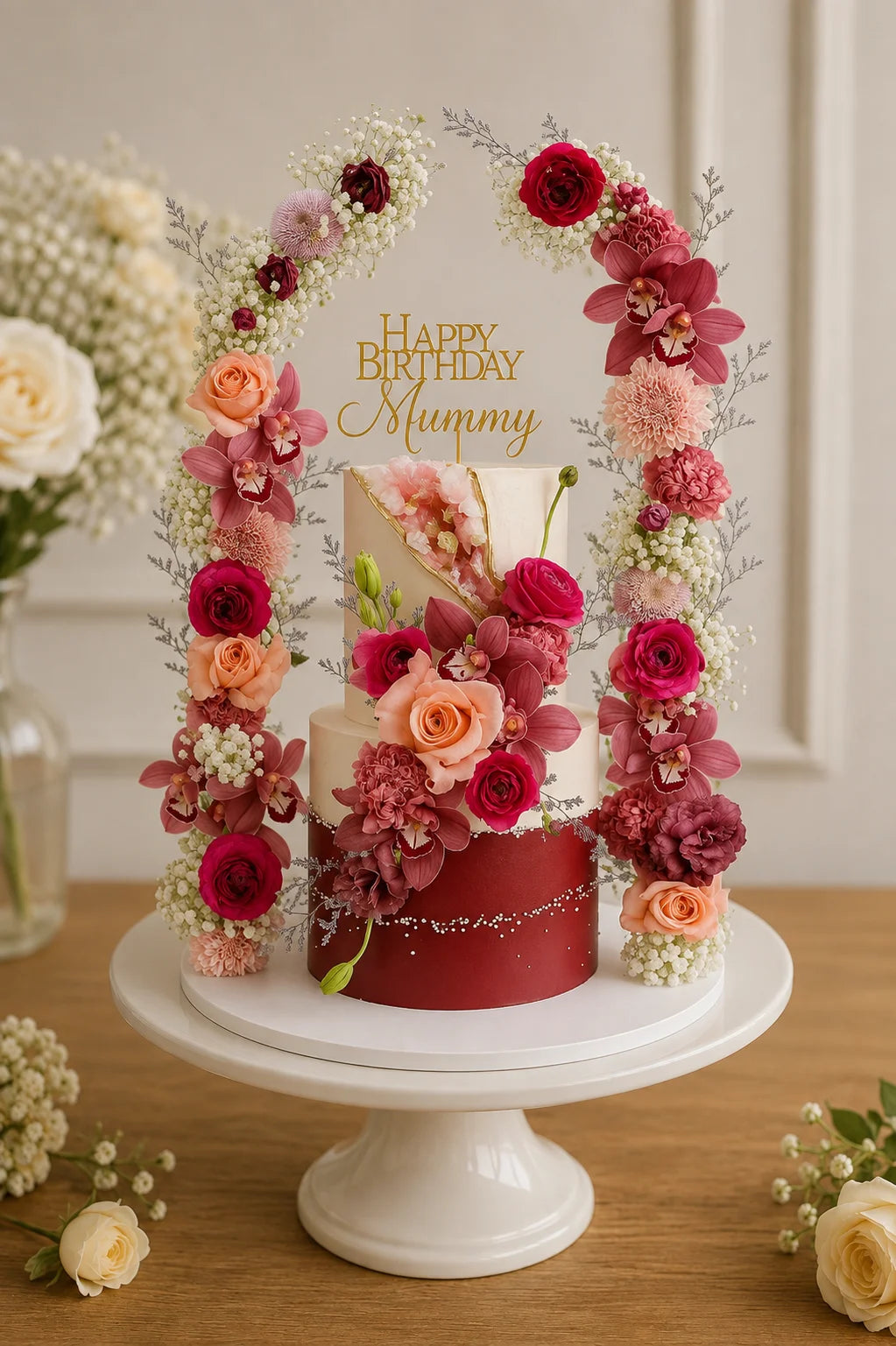 Handcrafted Happy Birthday Mummy Pastel Mix 2-Tier Birthday Tier Cake baked fresh by The Baking Kaur, Thapar Nagar, Meerut