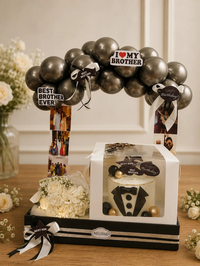 Monochrome Tuxedo Cake & Photo Memory Hamper
