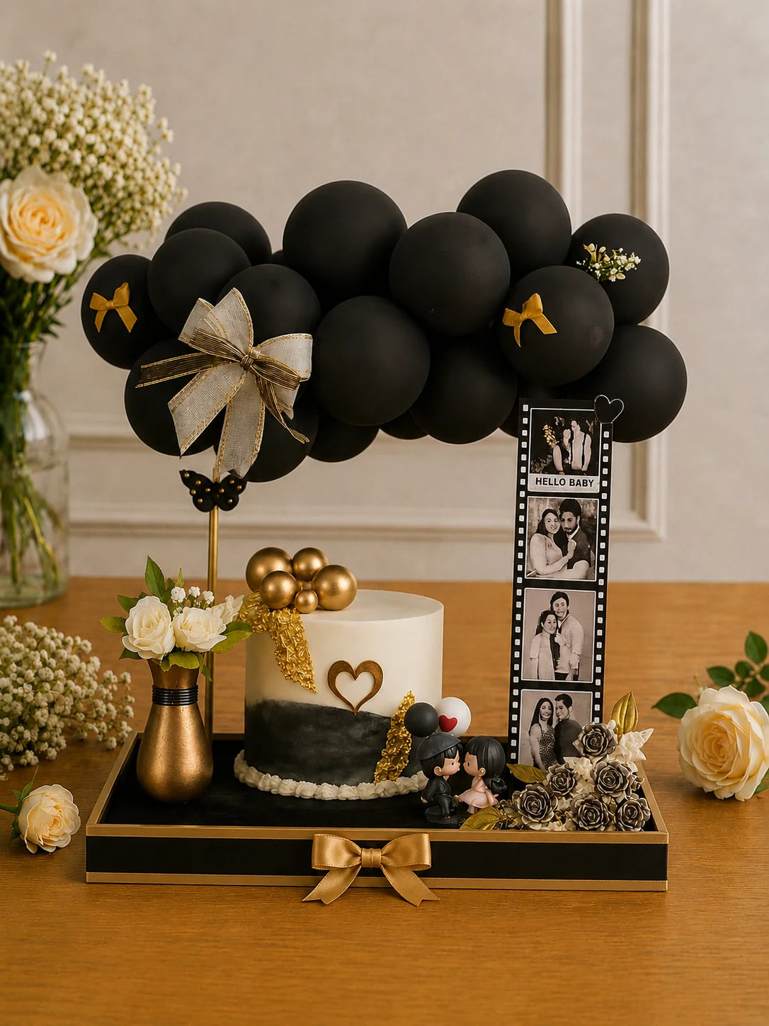Monochrome Elegance Photo-Memory Celebration Hamper handcrafted luxury gift hamper by The Baking Kaur Meerut