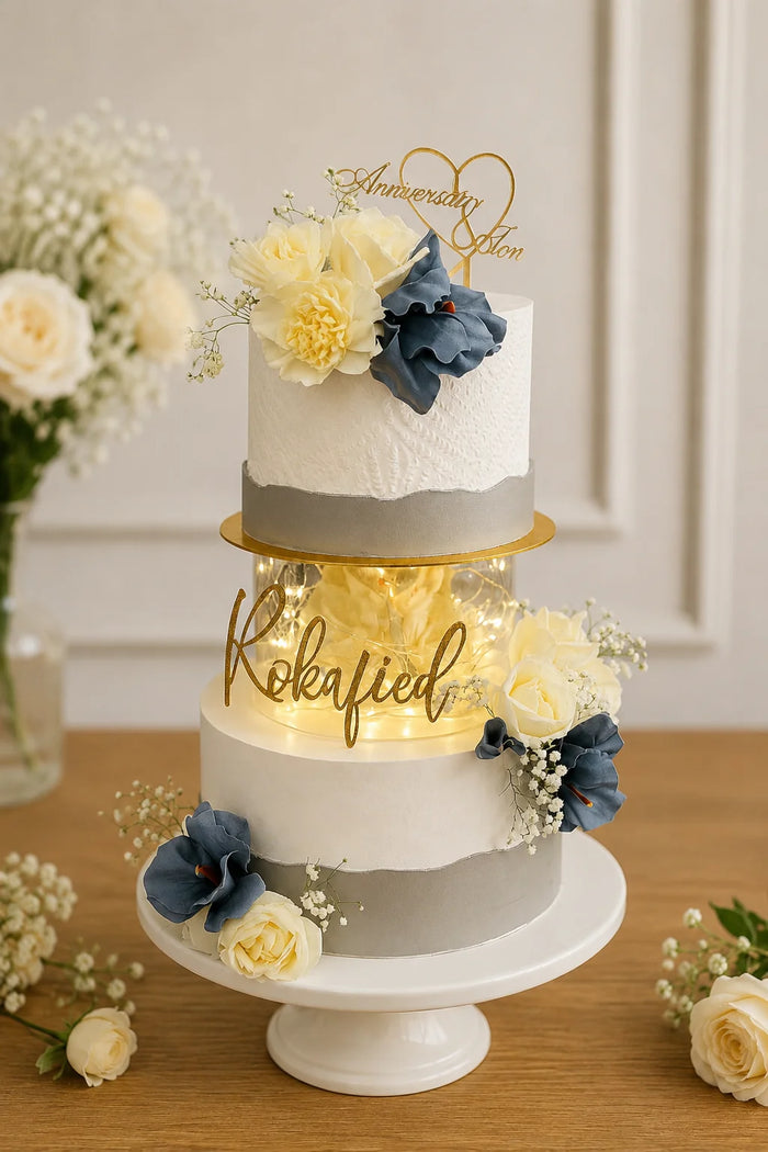 Two-Tier Floral with Lighted Separator Anniversary Cake