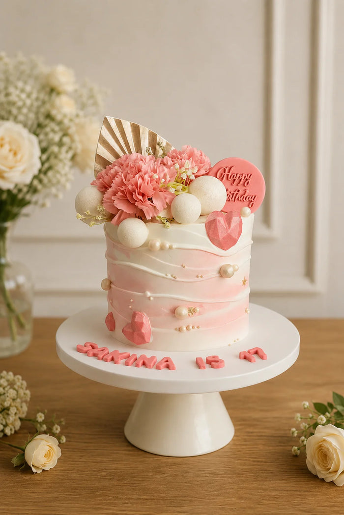 17th Birthday Floral & Geometric Hearts Birthday Cake