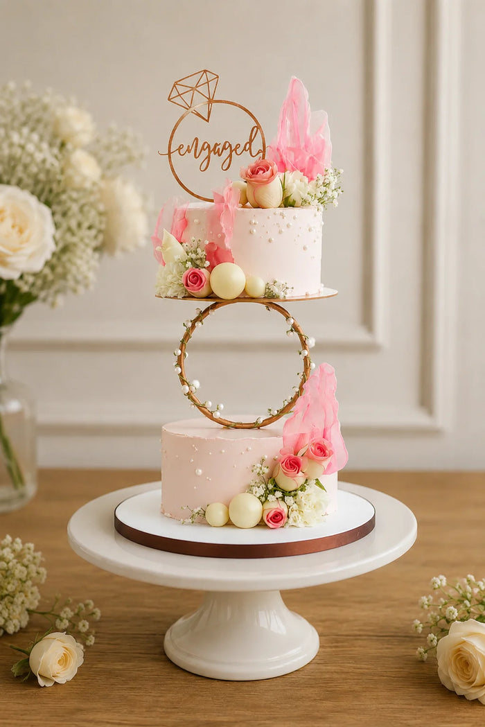 Two-Tier Floral Ring Engagement Celebration Cake