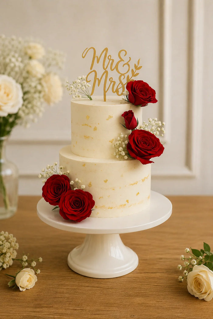 Two-Tier Red Rose Floral Celebration Cake
