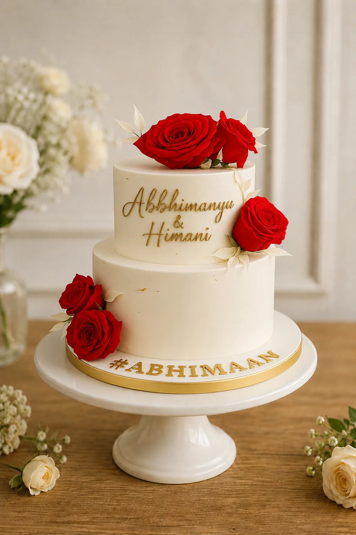 Two-Tier Fresh Red Roses Theme Cake