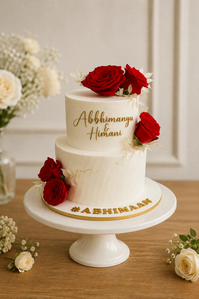 Two-Tier Red Roses Floral Celebration Cake