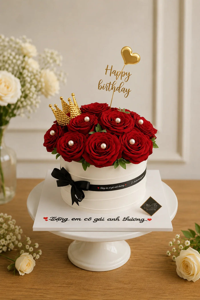 Artisanal Ivory Happy Birthday Cake