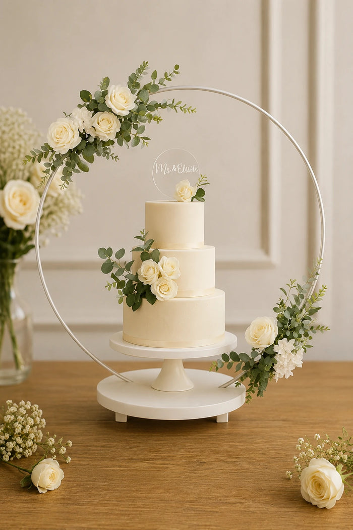 Off-White Rose Greenery Gold Hoop 3-Tier Cake