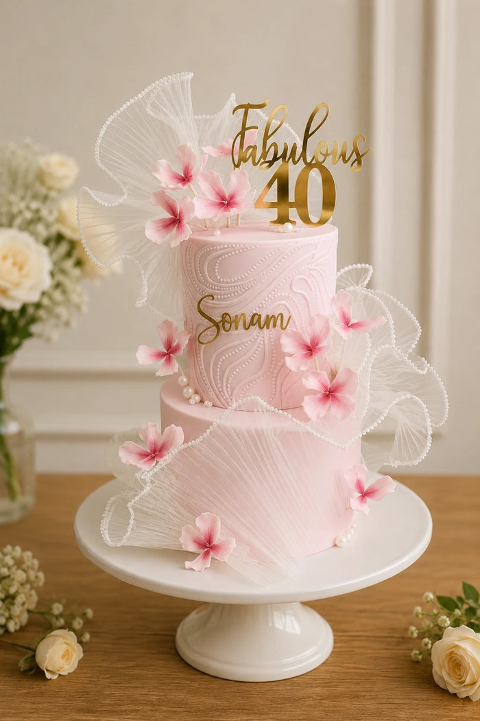 Floral Ruffle & Pearls Celebration Cake