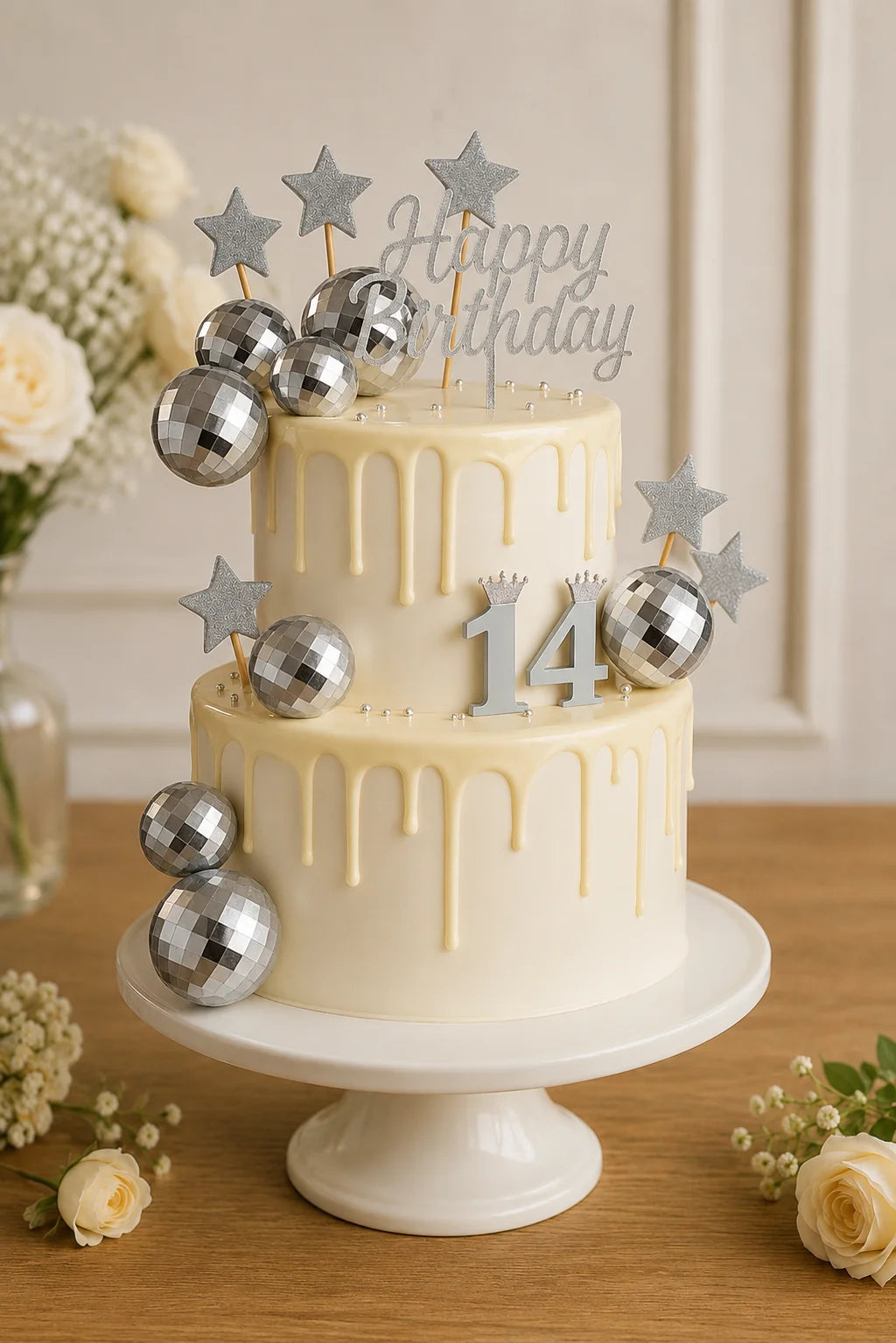 Handcrafted Happy Birthday 14 Peach 2-Tier Birthday Tier Cake baked fresh by The Baking Kaur, Thapar Nagar, Meerut