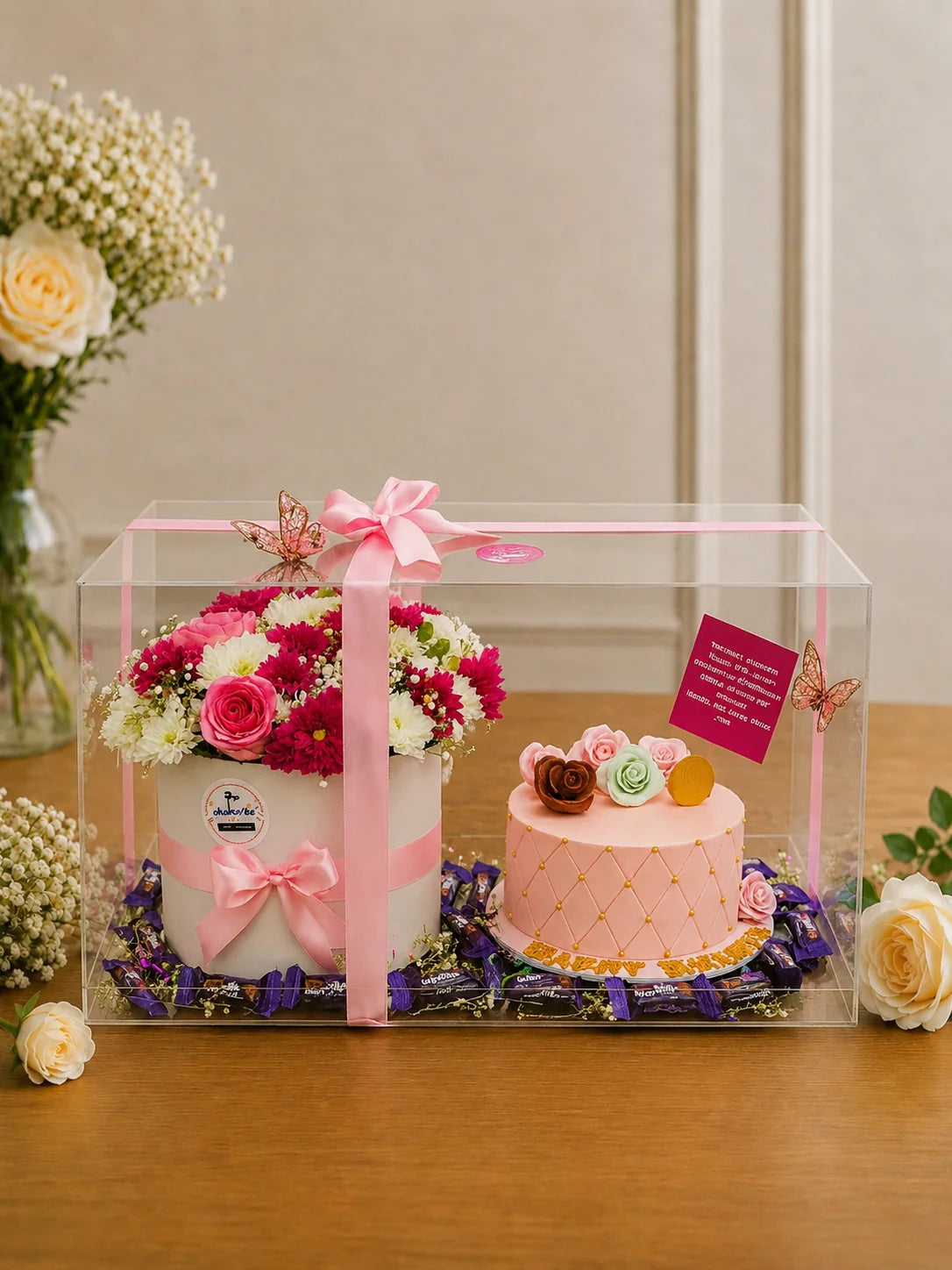 Blush Pink Floral & Gourmet Celebration Hamper handcrafted luxury gift hamper by The Baking Kaur Meerut