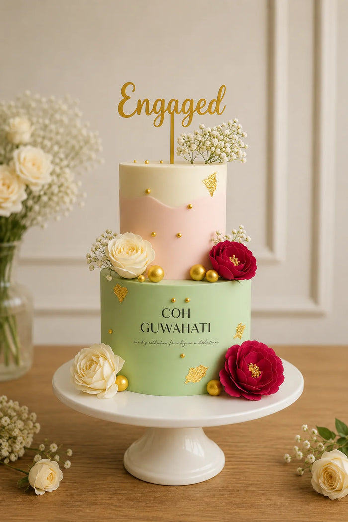 Two-Tier Engagement Floral Garden Celebration Cake