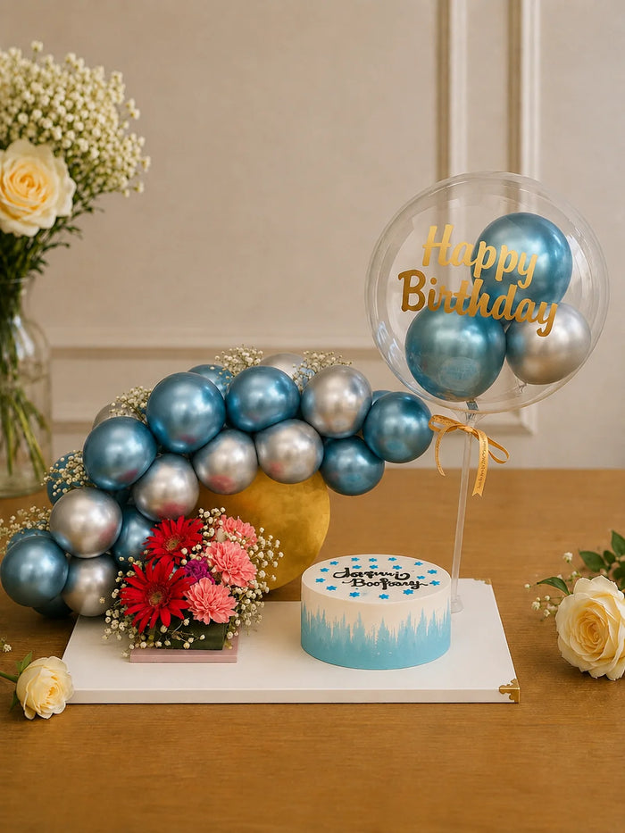 Azure Blue Birthday Celebration & Floral Hamper