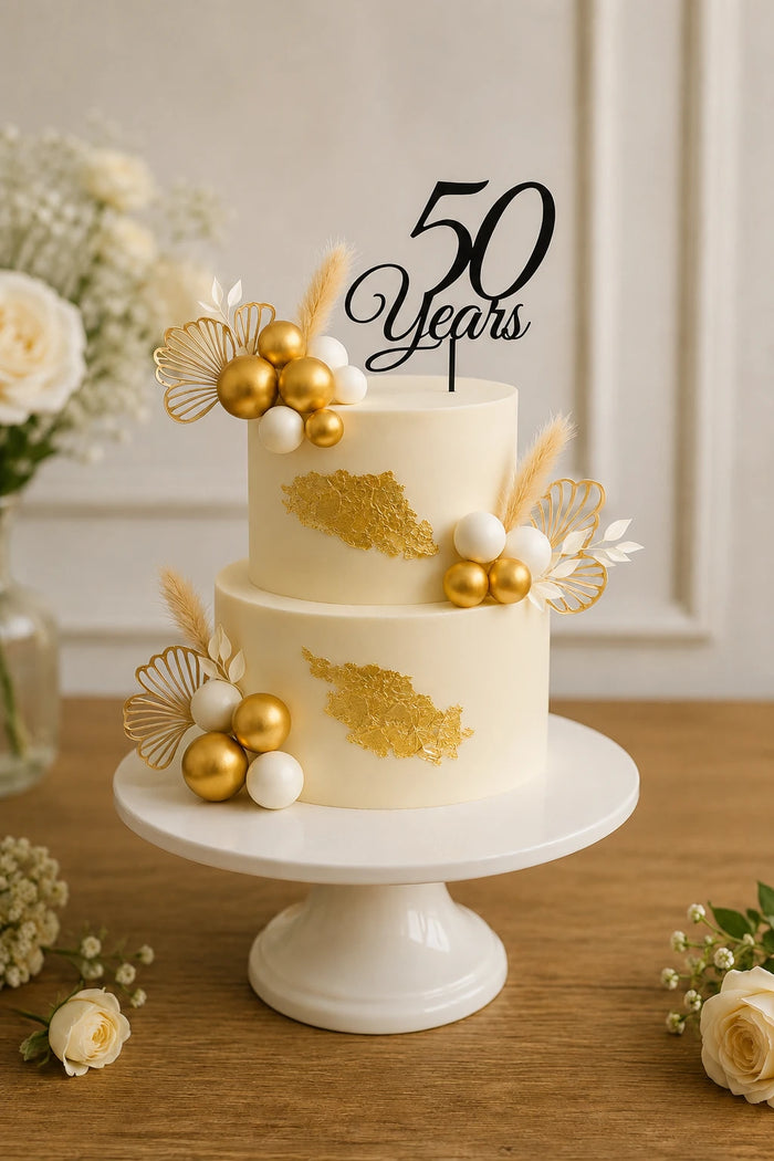 Boho Gold Leaf & Fan Celebration Cake
