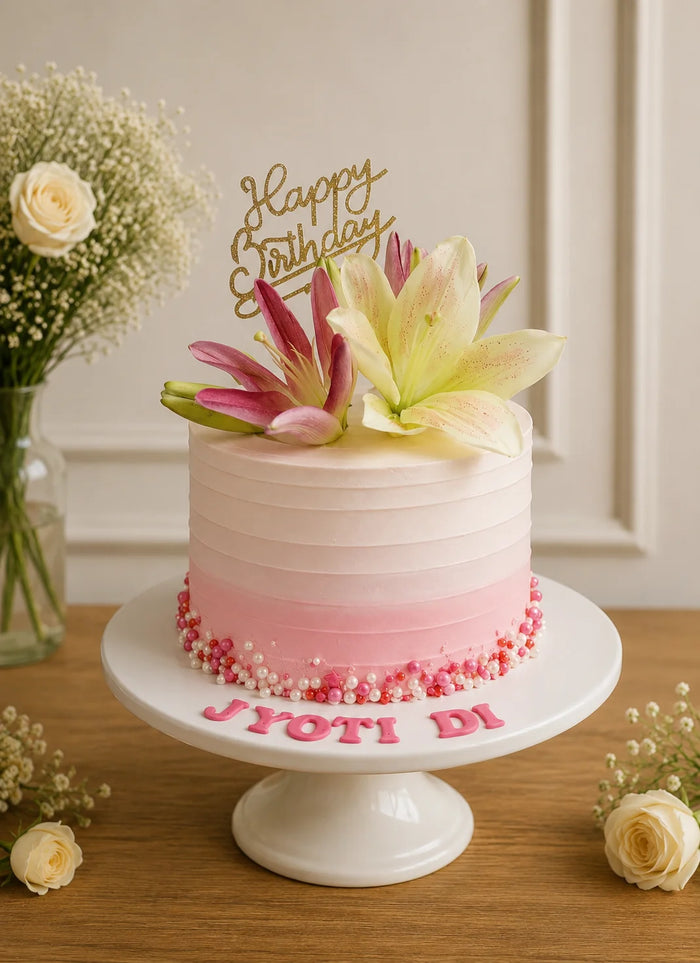 Fresh Lily Floral Birthday Cake
