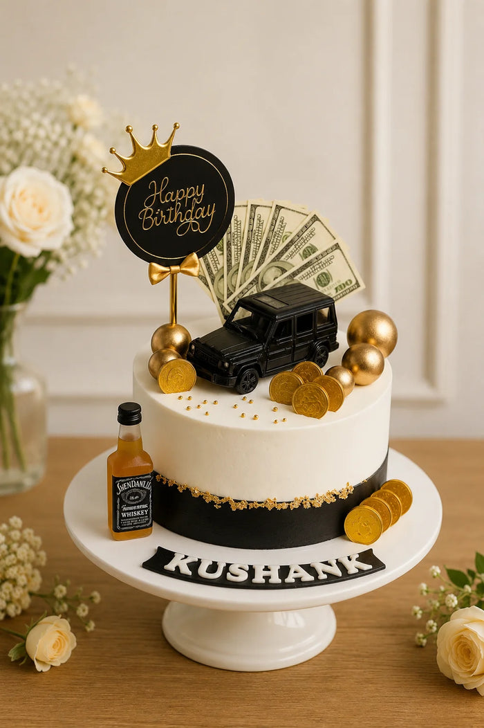 Luxury Money and Car Birthday Cake