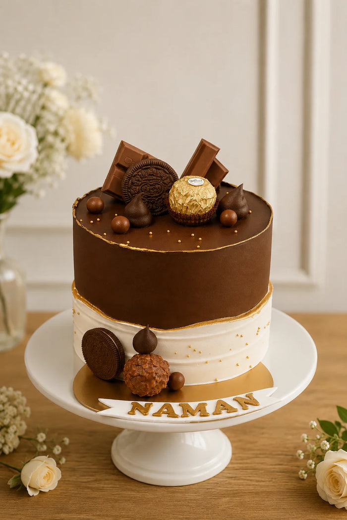 Two-Tier Ferrero Rocher & Chocolate Overload Theme Cake