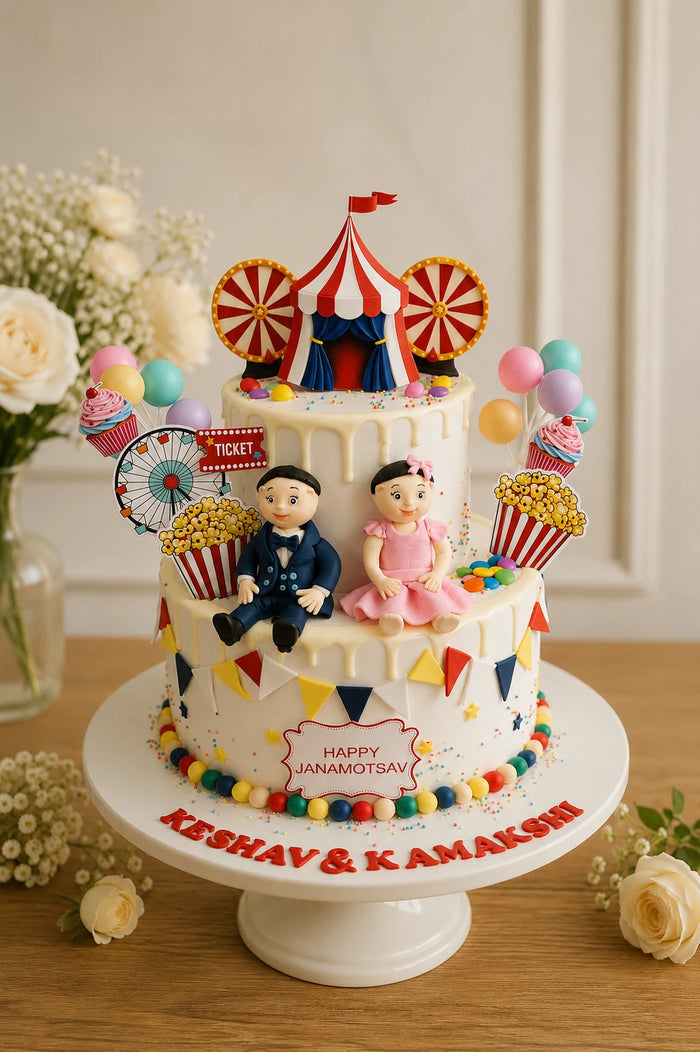 Two-Tier Carnival Circus Birthday Cake