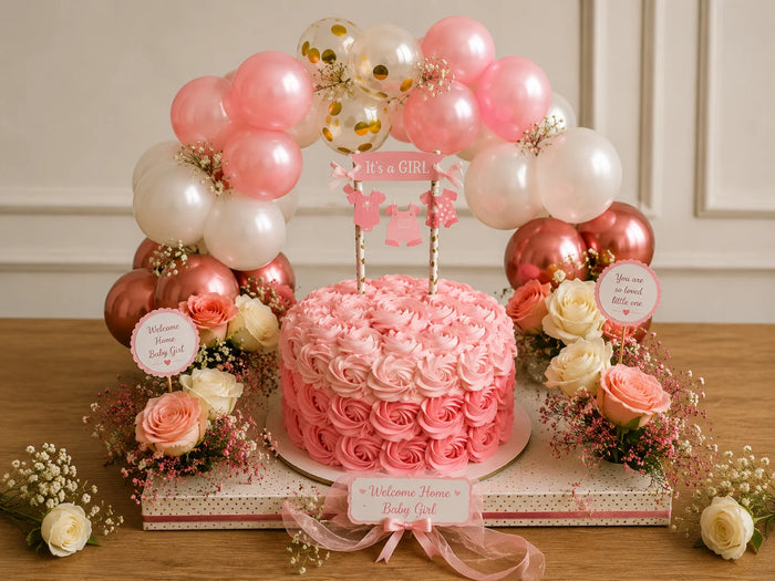 Pink Pastel Rose Cake & Balloon Arch Hamper