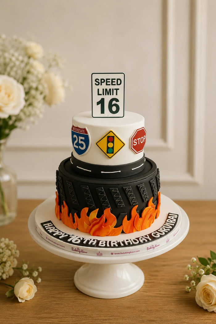 Two-Tier Driving & Racing Theme Cake