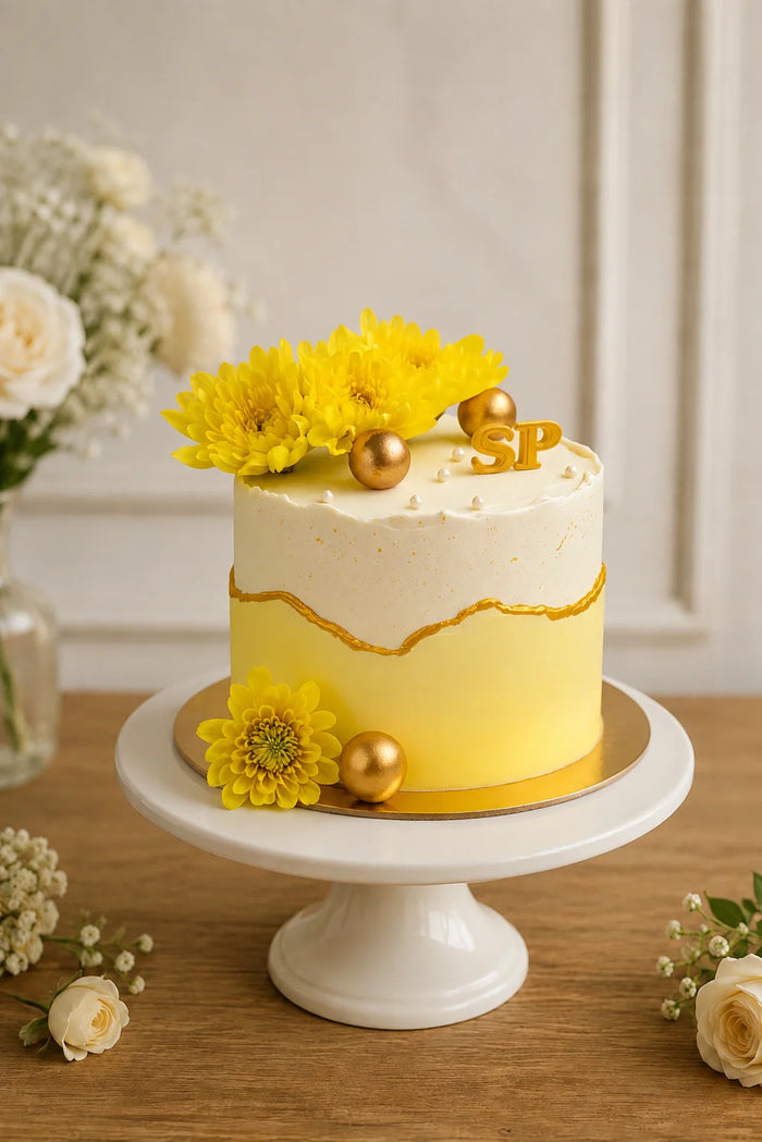 Floral & Gold Accent Celebration Cake