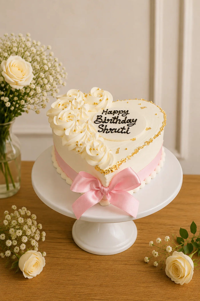 Heart-Shaped Coquette Bow Birthday Cake