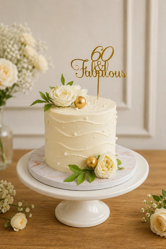 60th Birthday Floral & Gold Birthday Cake