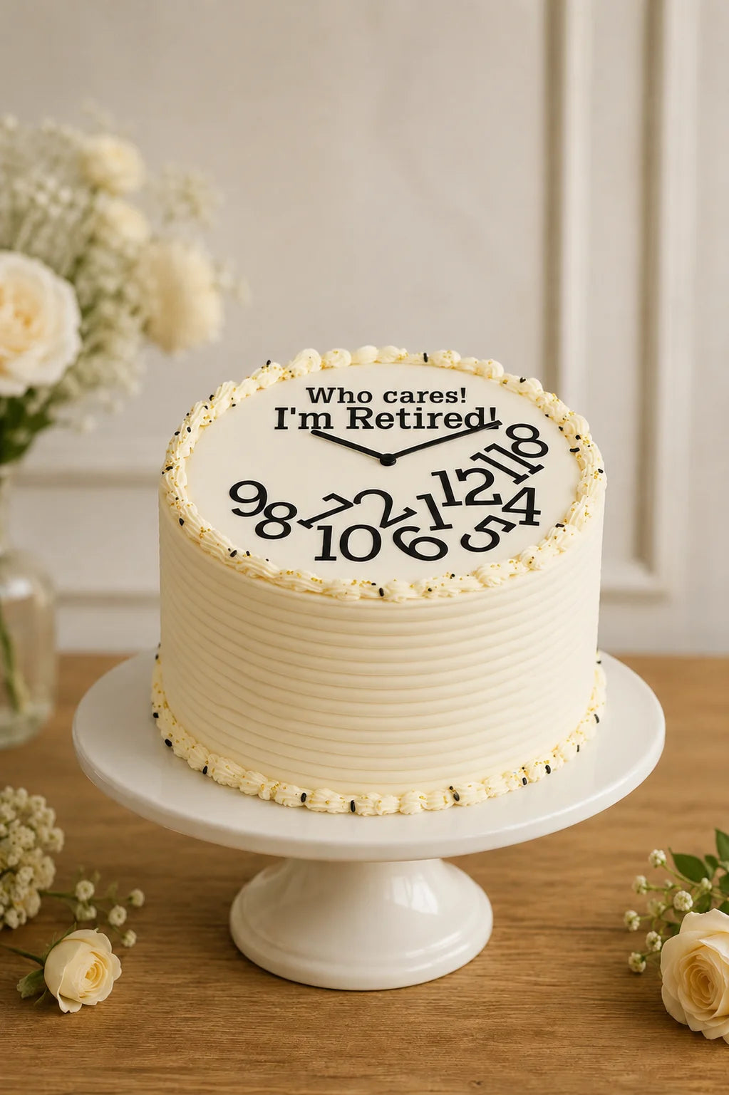 Handcrafted Who Cares! I'M Retired! Peach Anniversary Cake baked fresh by The Baking Kaur, Thapar Nagar, Meerut