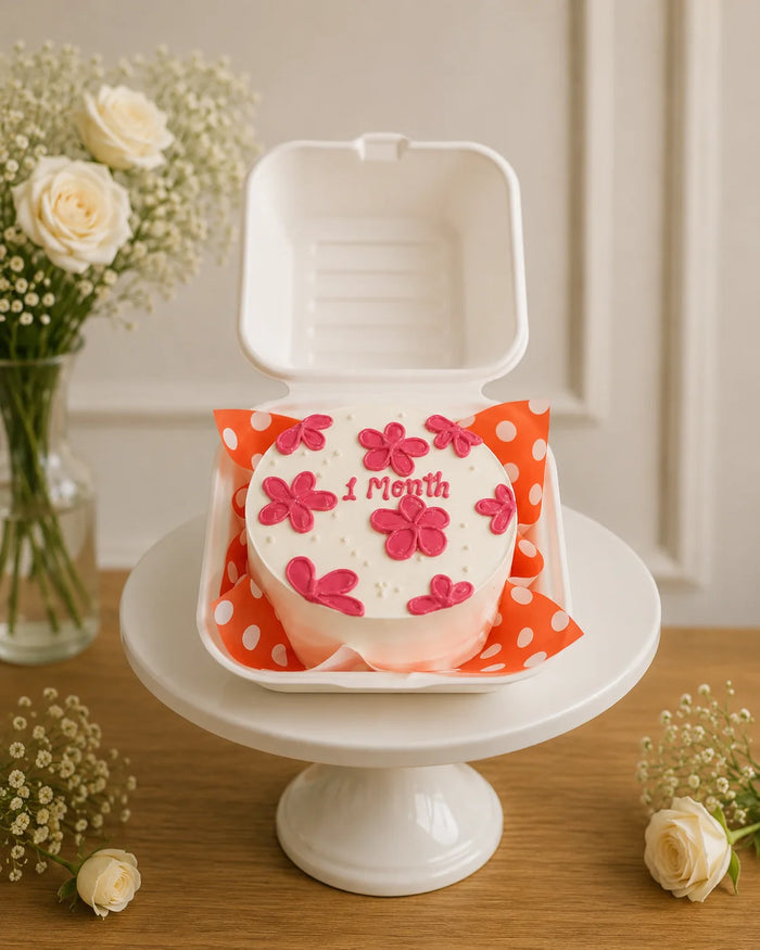 1st Birthday Bento Cake with Pink Flowers Birthday Cake
