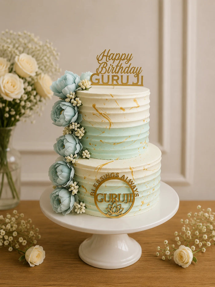 Two-Tier Floral Waterfall Celebration Cake