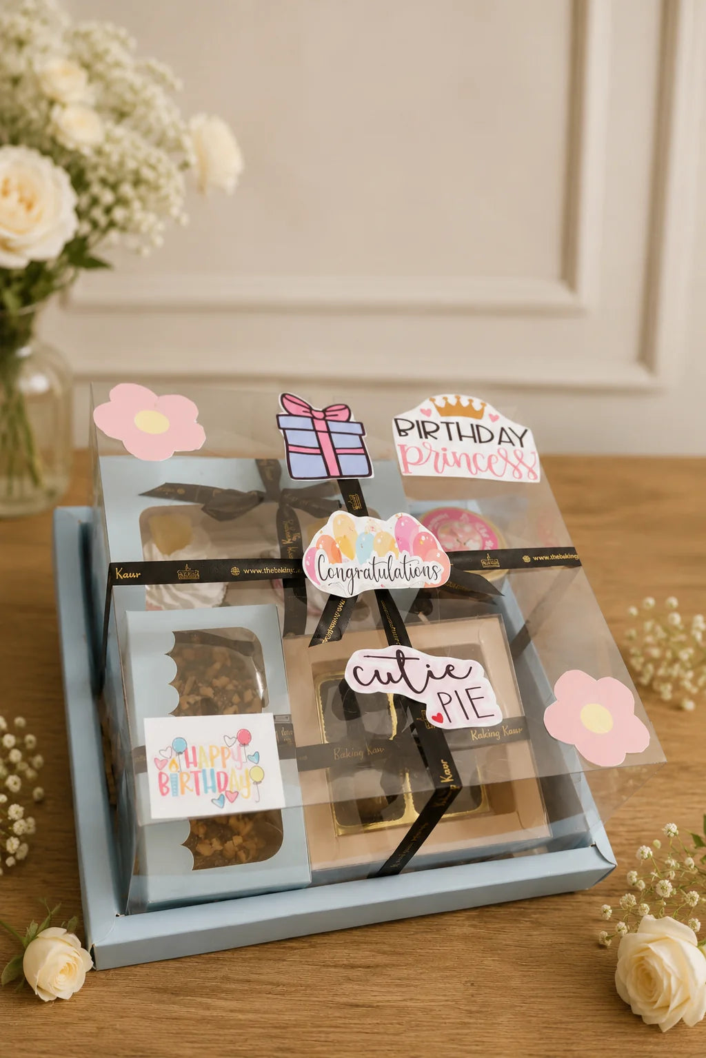 Pastel Celebration Gourmet Treat Gift Hamper handcrafted luxury gift hamper by The Baking Kaur Meerut