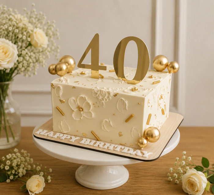 Minimalist Gold & Floral Celebration Cake