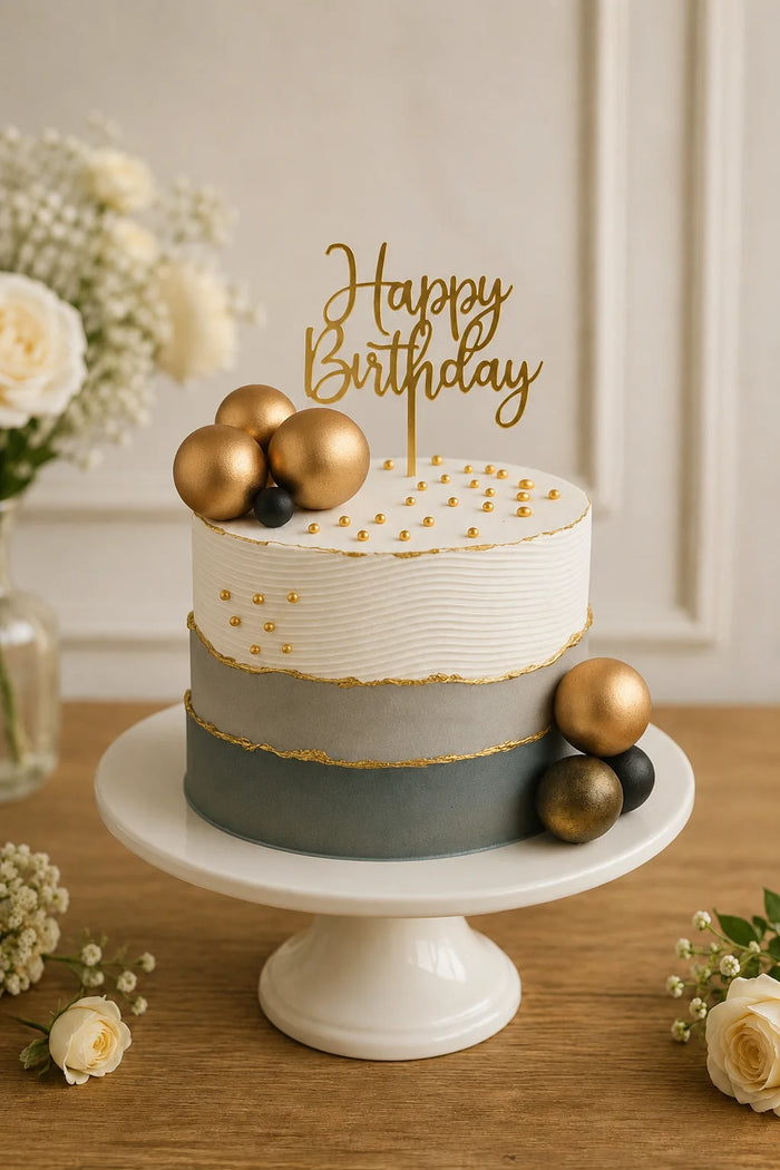 Modern Ombre & Gold Spheres Birthday Cake