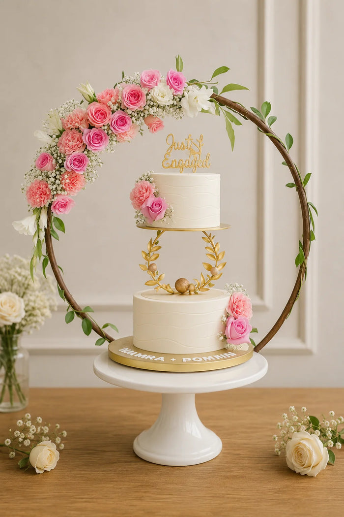 Two-Tier Floral Arch Celebration Cake