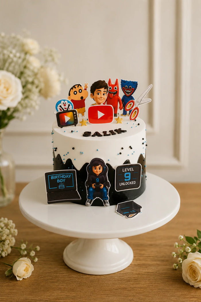 Gaming And Cartoon Characters Theme Cake